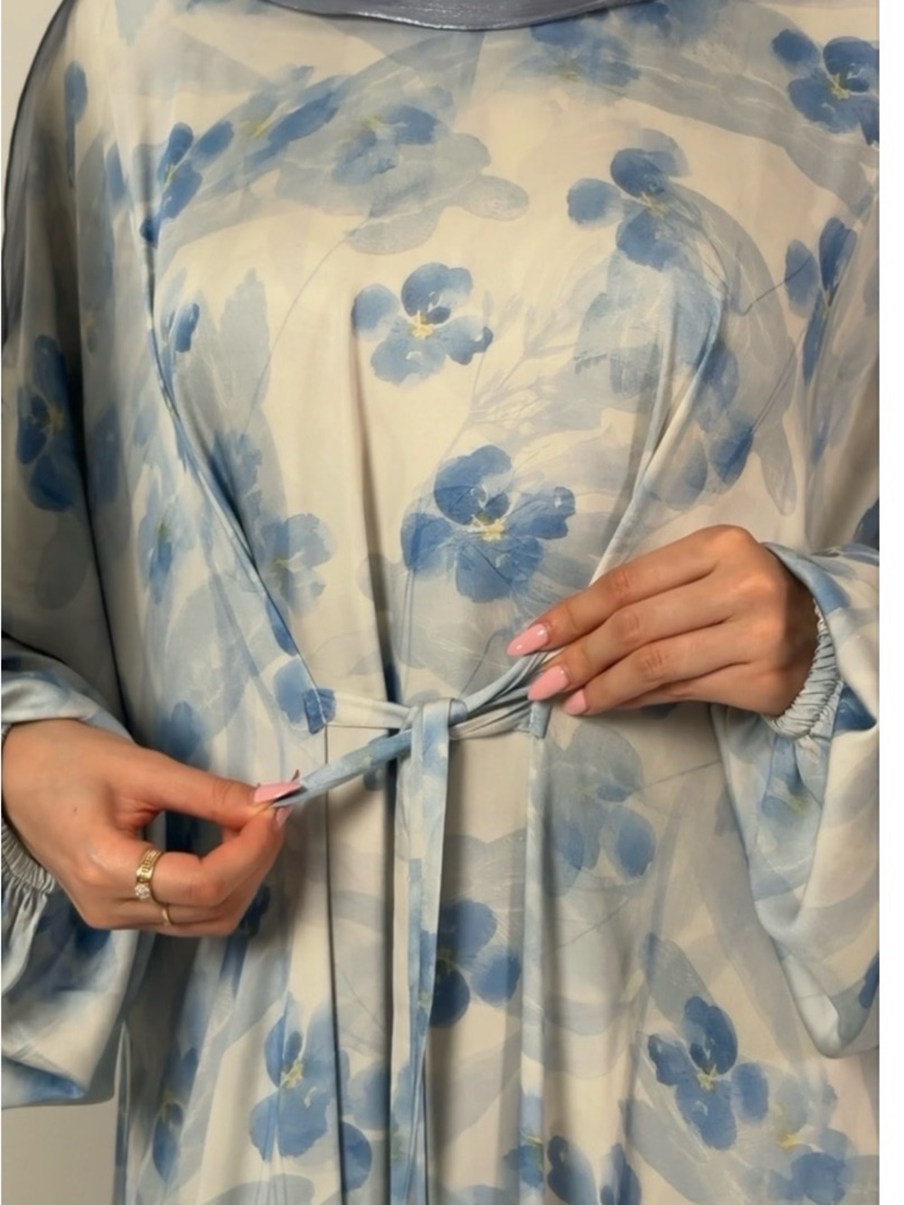 Blue Floral Tie-Waist Maxi Dress